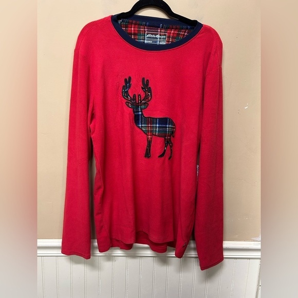 Eddie Bauer Mens Sleepwear Shirt Red Long Sleeve Plaid Deer Size Large NWT - Picture 1 of 5